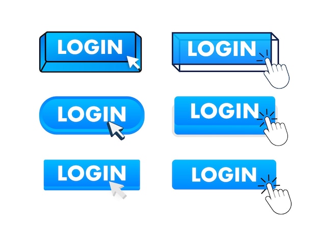 Login Button with pointer clicking Login web buttons set User interface element in flat style Vec