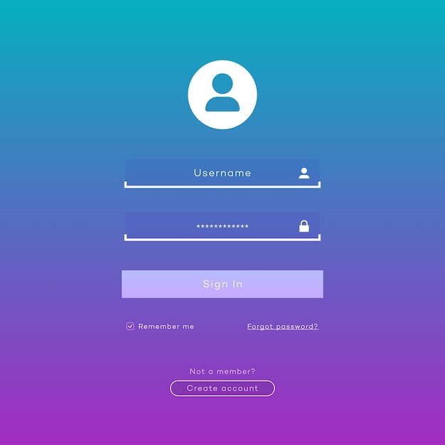Login form page template on gradient background for app development smartphone mockups website ui elements online login form registration user profile access to account concept Vector 10 eps