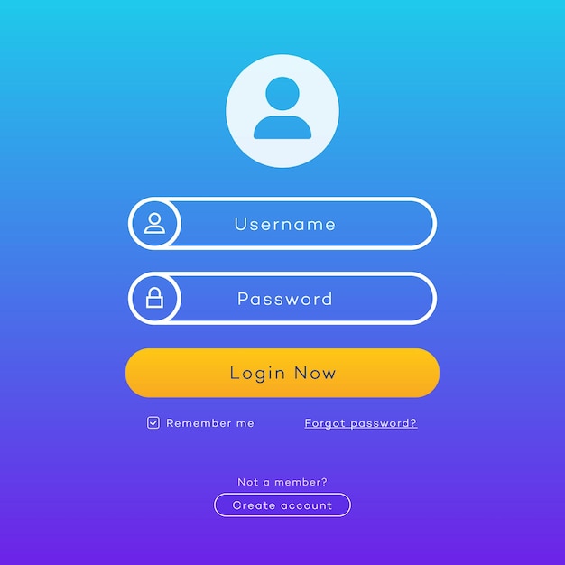 Login form page template on gradient trendy style background for online registration smartphone mockups app development website ui elements user profile access to account concept Vector 10 eps