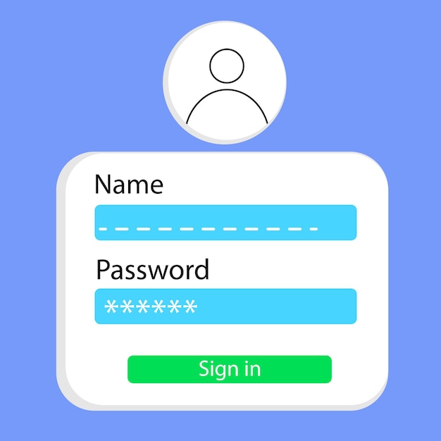 Login page Illustration, Notifications page with floating elements. User name, password fields ren