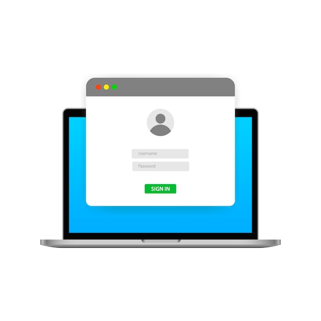 Login to account mockup Flat color laptop screen username and password empty rows light input Vector icon