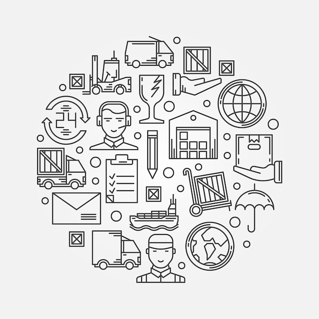 logistic or delivery vector concept round illustration in thin line style