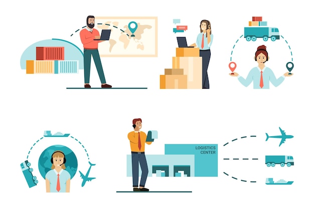 logistic smart business processes transportation shipping export different goods vector logistic concept pictures