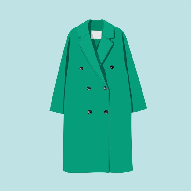 long wool coat flat illustration isolated on colored background women and girl winter clothes vector