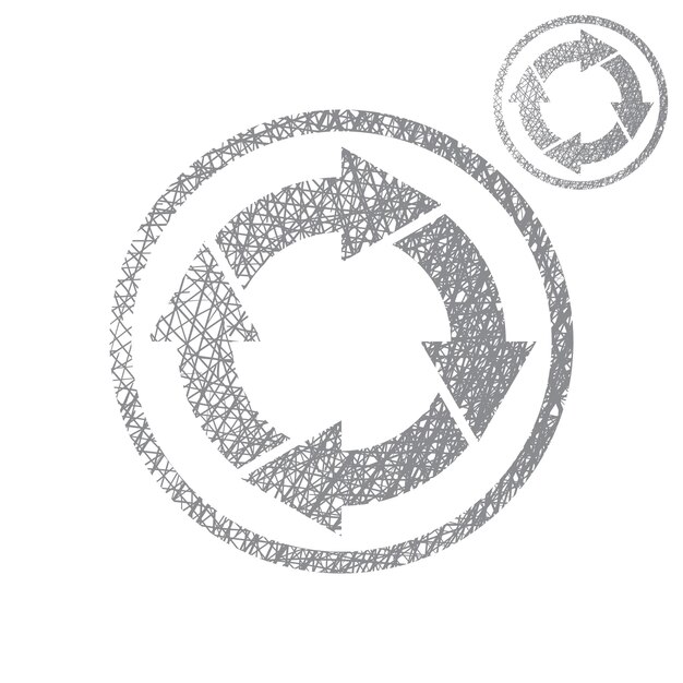 Loop arrows conceptual symbol vector simple single color icon isolated on white background with sketch lined hand drawn texture.