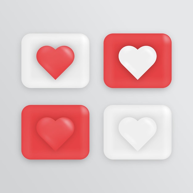 Love heart button 3d style social media elements