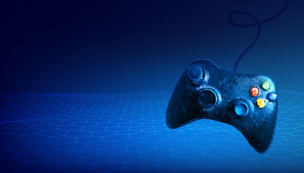 Low poly gamepad 3d abstract vector illustration Polygon vector wireframe concept on blue background