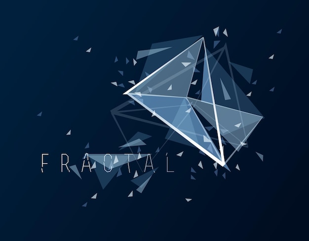 Low poly particles abstract vector background, polygonal fractal design, 3D dimensional element with connected lines, mesh object technology and science theme.