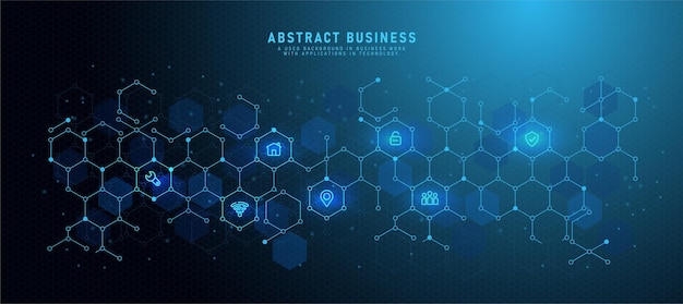 low poly technology background with flat icons and business symbols