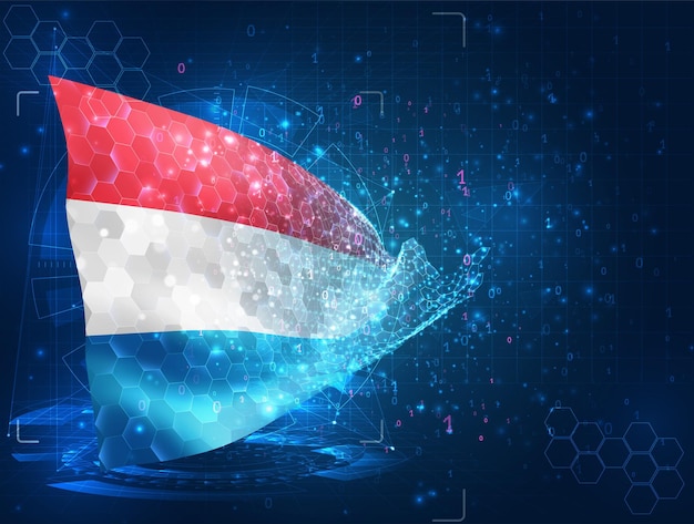 Luxembourg vector flag virtual abstract 3D object from triangular polygons on a blue background