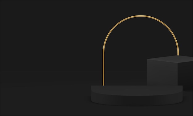 luxury 3d black geometric podium pedestal mock up for product show realistic vector illustration