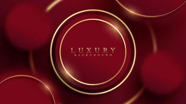 luxury background and red circle frame with golden line and glitter light effects decorations