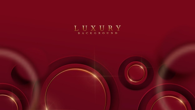 Luxury background and red circle frame with golden line and glitter light effects decorations