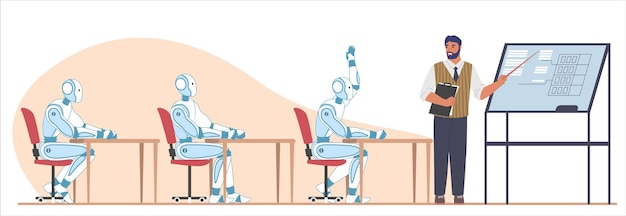 Machine learning algorithm, flat vector illustration. Artificial intelligence. Supervised learning.