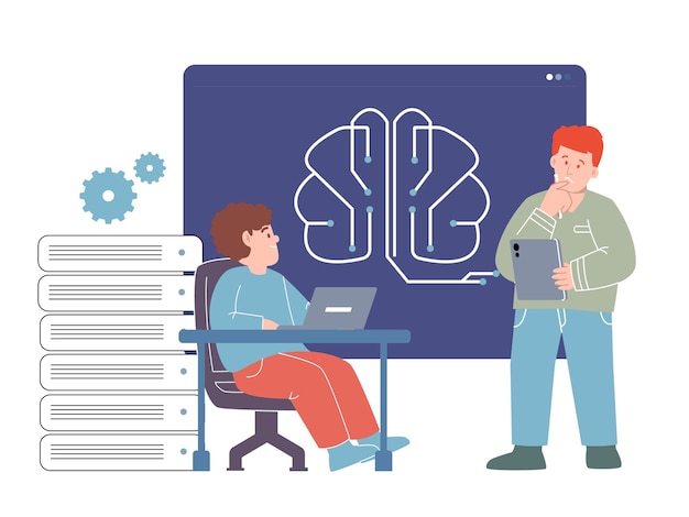 Machine learning engineer ai artificial intelligence software developer programmer brain and server