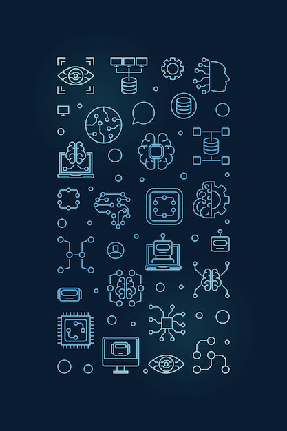 machine learning ml technology concept blue vertical outline banner with dark background