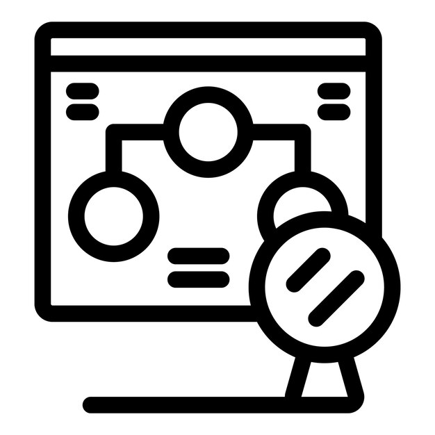 magnifying glass analyzing website data flowchart icon