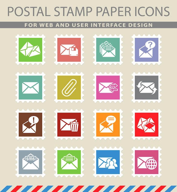 Mail and envelope symbols on mail paper icons