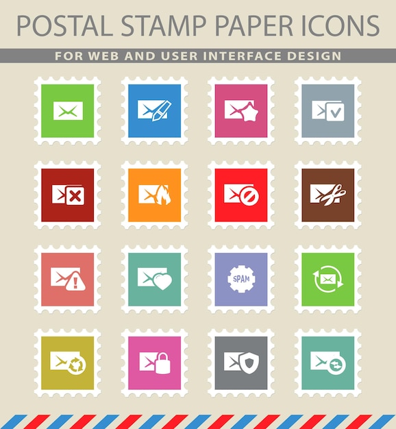 Mail and envelope symbols on mail paper icons