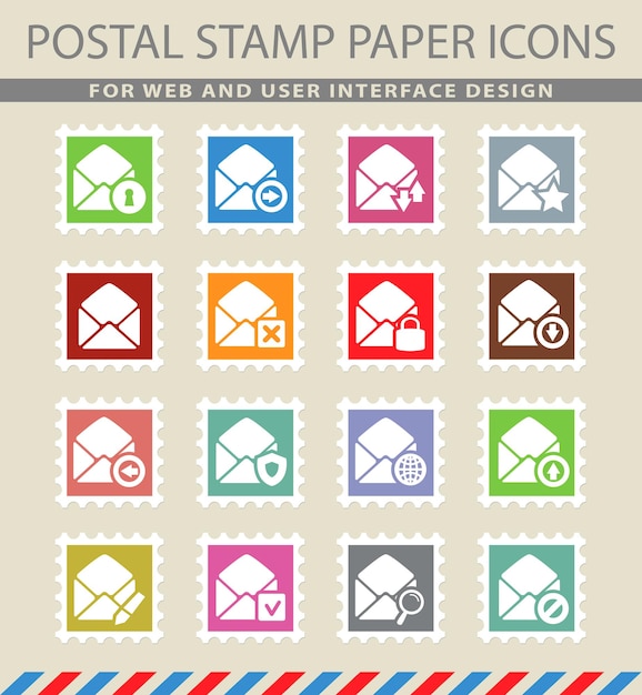 Mail and envelope symbols on mail paper icons