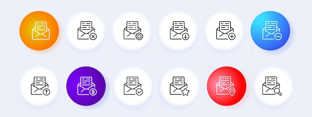 mail icon set information email tick minus cross mailbox corporation neomorphism style vector line icon for business and advertising