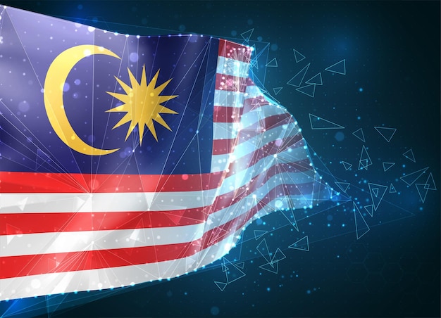 malaysia,  flag, virtual abstract 3d object from triangular polygons on a blue background