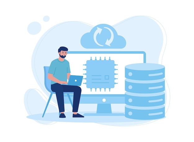 male character works to organize data trending concept flat illustration