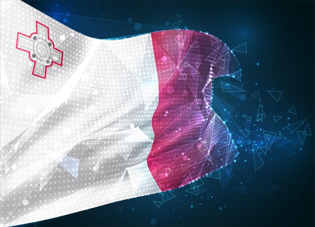 malta, vector flag, virtual abstract 3d object from triangular polygons on a blue background