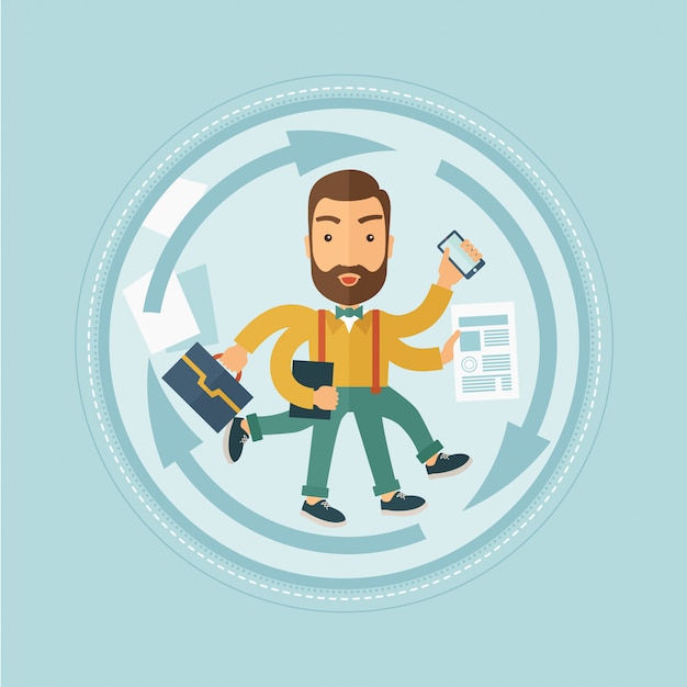 Man coping with multitasking 