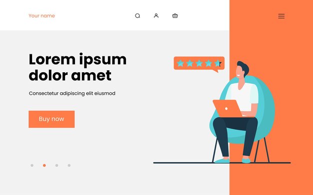 Man giving assessment in internet store. Laptop, computer, star flat illustration