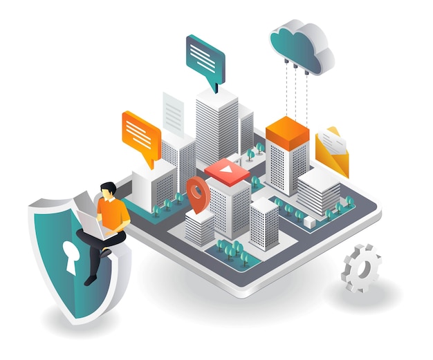 Man is controlling cloud server security for the city