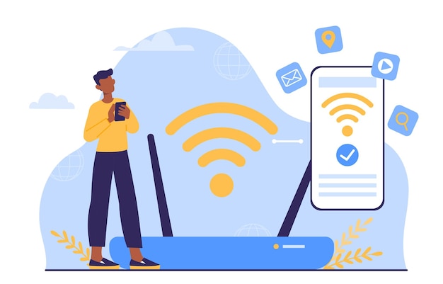 Man joining wifi vector concept