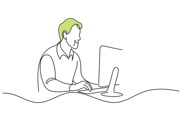 man monitoring monitordoodle continuous line art vector illustration