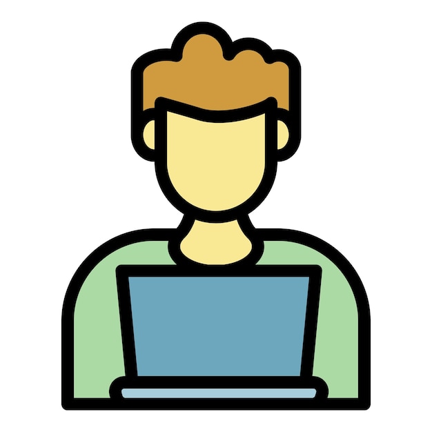 Man online education icon Outline man online education vector icon color flat isolated