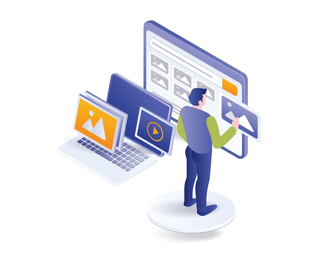 Man selecting images for business portfolio creator content