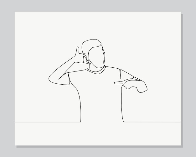 man showing call me sign continuous one line illustration
