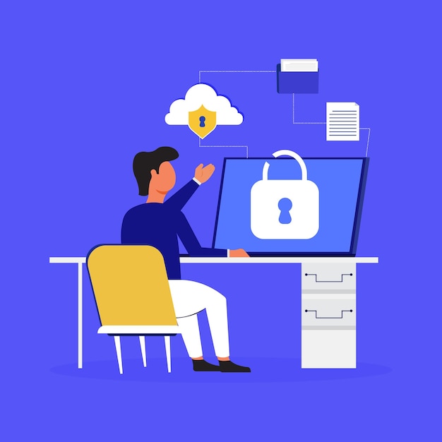 Man sitting at desk and unlocking computer