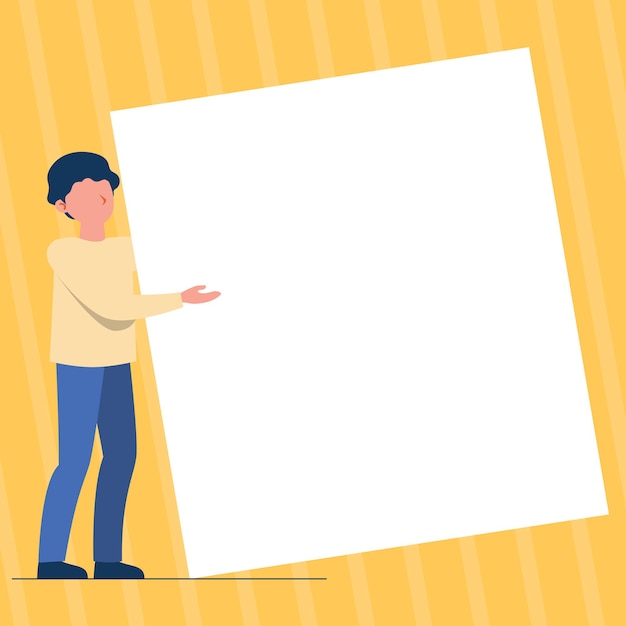 man standing drawing holding presenting huge blank paper gentleman stands carrying large empty