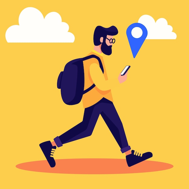 Man using GPS technology on his phone to track his location and find his way