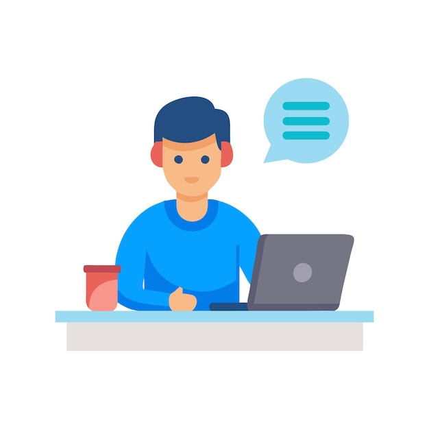 Man working at a computer vector design isolated on a white background