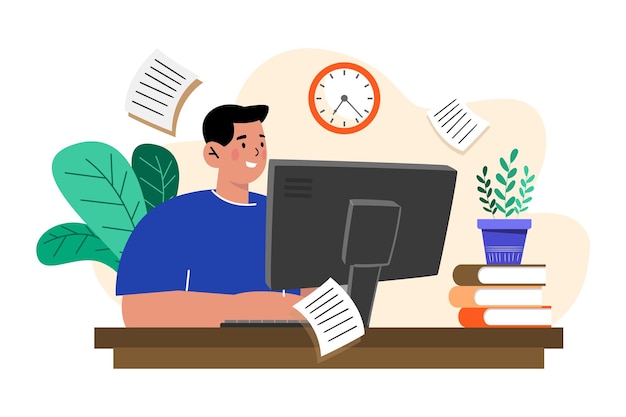 Man working at home on a computer