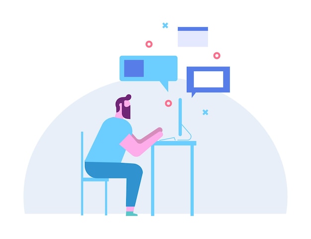 man working computer flat vector character
