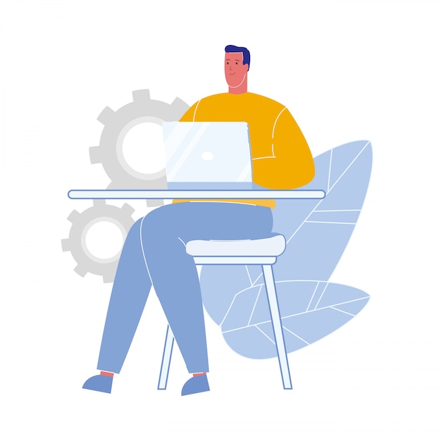 Man Working on Laptop Flat Vector Illustration