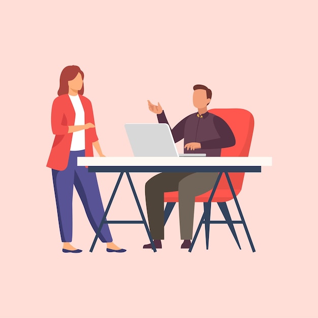 Manager discussing with female employee about business Vector illustration