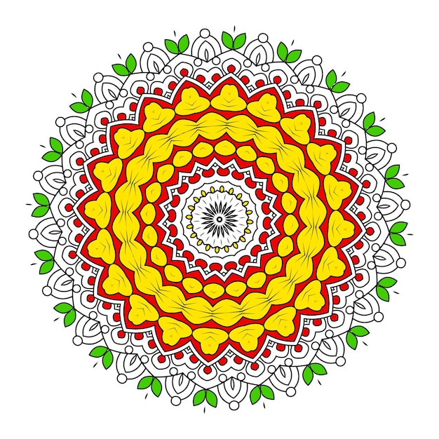 Mandala With Flowers, Leaves And Curls On A White Background. Anti-Stress Coloring Book