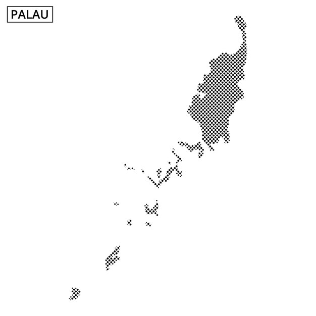 Map showcasing the geographic layout of Palau with dotted representation of islands