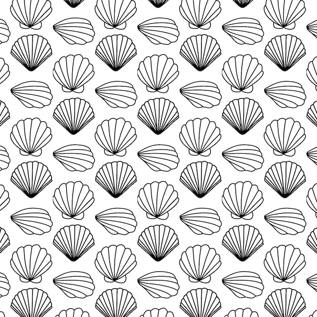 marine seamless background from handdrawn seashells and stars