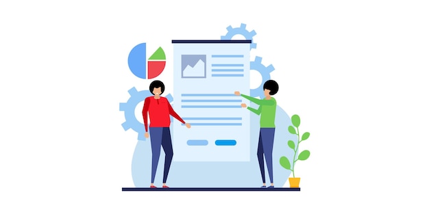 Market analytics. Finance prediction, trends forecast and business strategy analytics flat vector illustration