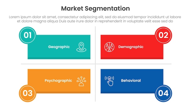 market segmentation framework analysis infographic 4 point stage template with long rectangle shape matrix structure for slide presentation