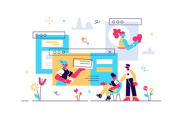 Marketing popup advertisement flat tiny person concept  illustration